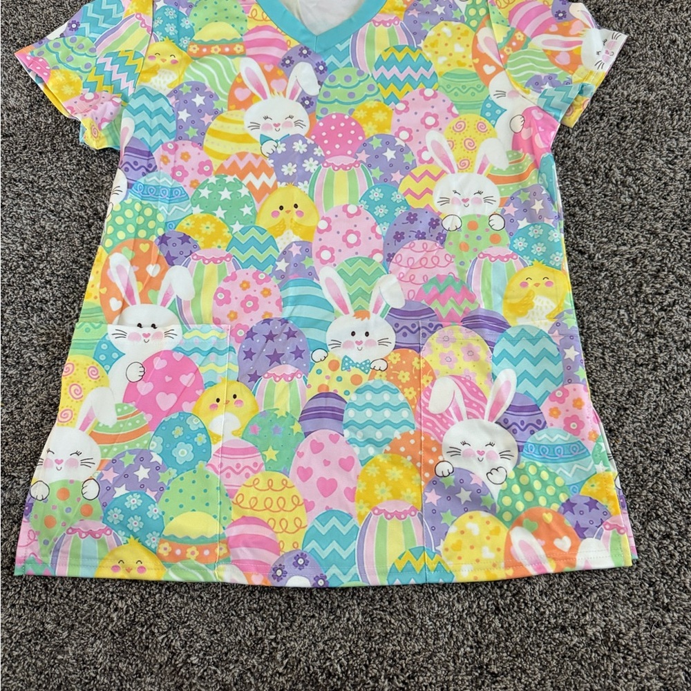Colorful Easter Bunny and Egg Scrub Top